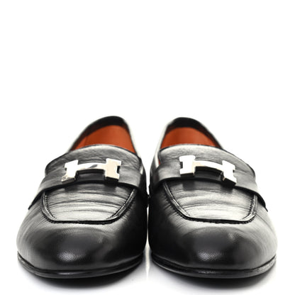 Hermes Goatskin Womens Paris Loafers 39.5 Black 2 of 4