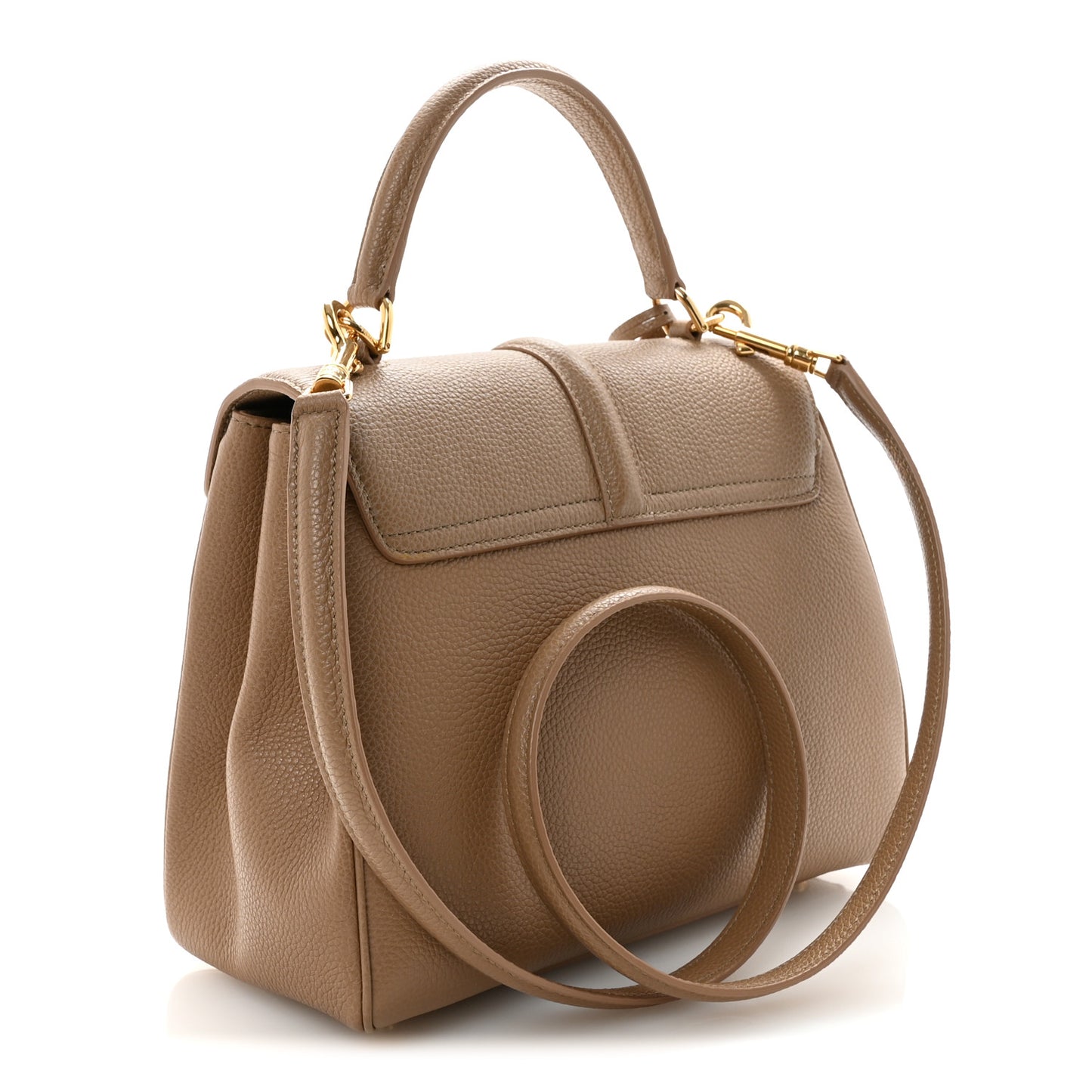 Grained Calfskin Small 16 Top Handle Bag Beige