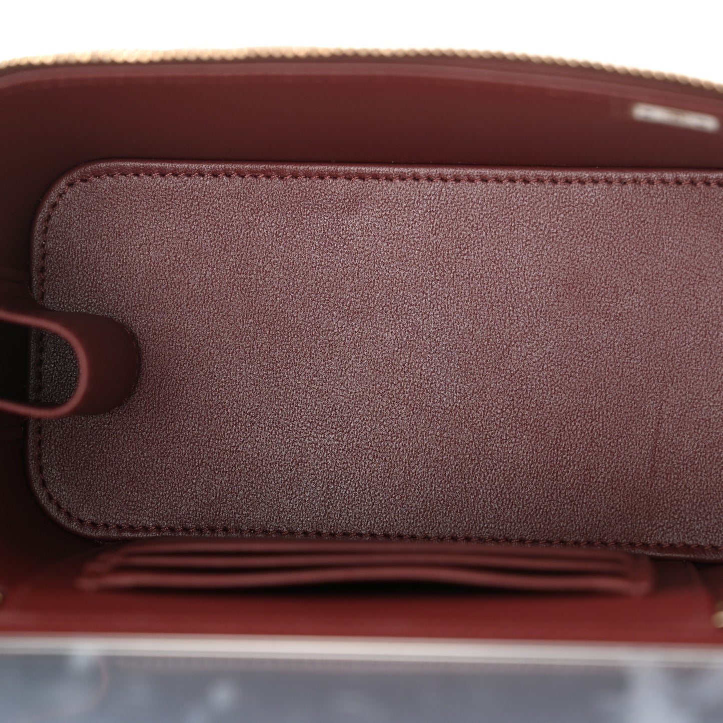 Lambskin Quilted Metal Small Top Handle Vanity Case With Chain Burgundy