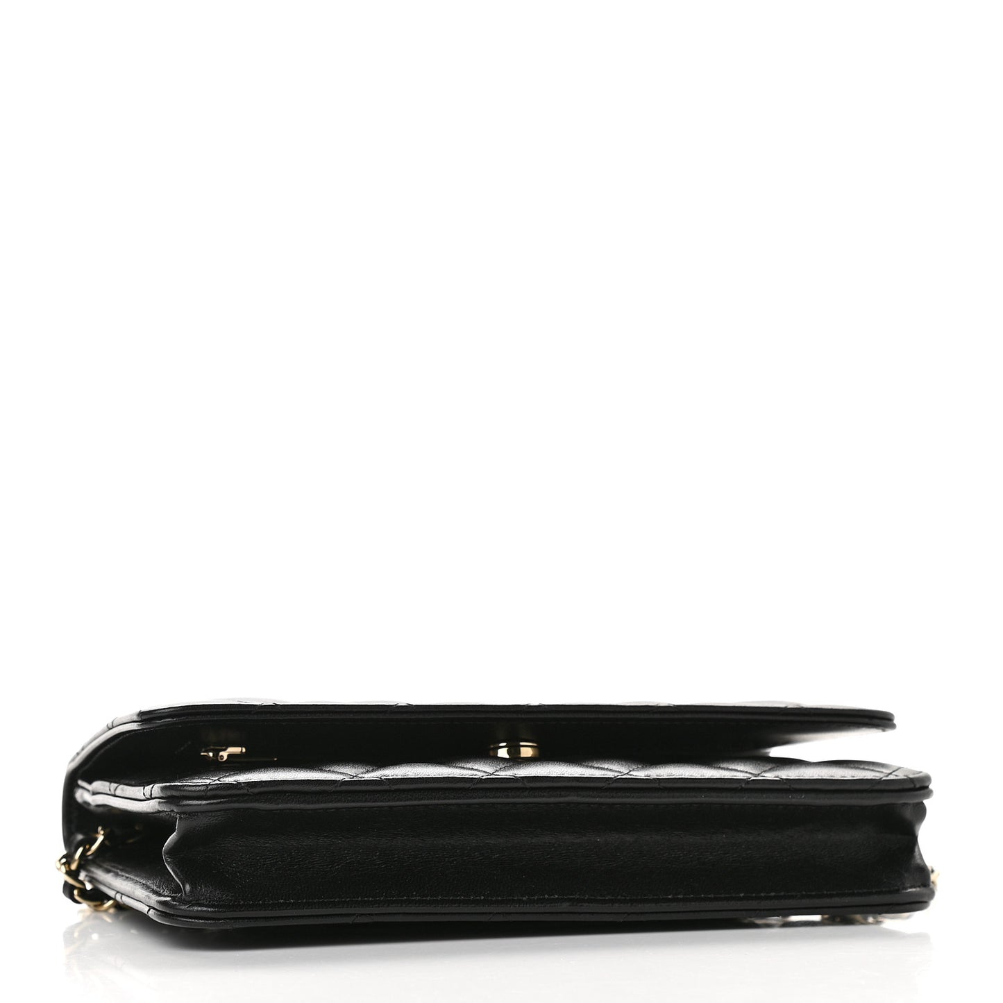 Lambskin Quilted Coco Bow Wallet On Chain WOC Black