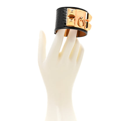 Hermes Shiny Niloticus Crocodile Collier de Chien CDC Bracelet T2 Black 2 of 6
