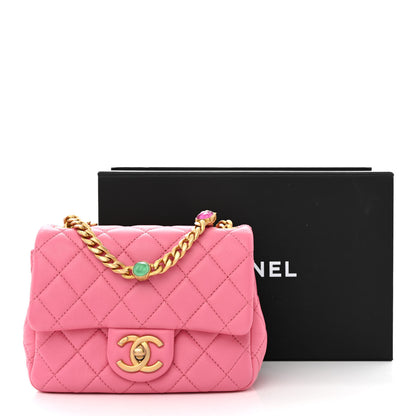 Chanel Lambskin Resin Quilted Mini Pearl Samba Square Flap Pink 11 of 11