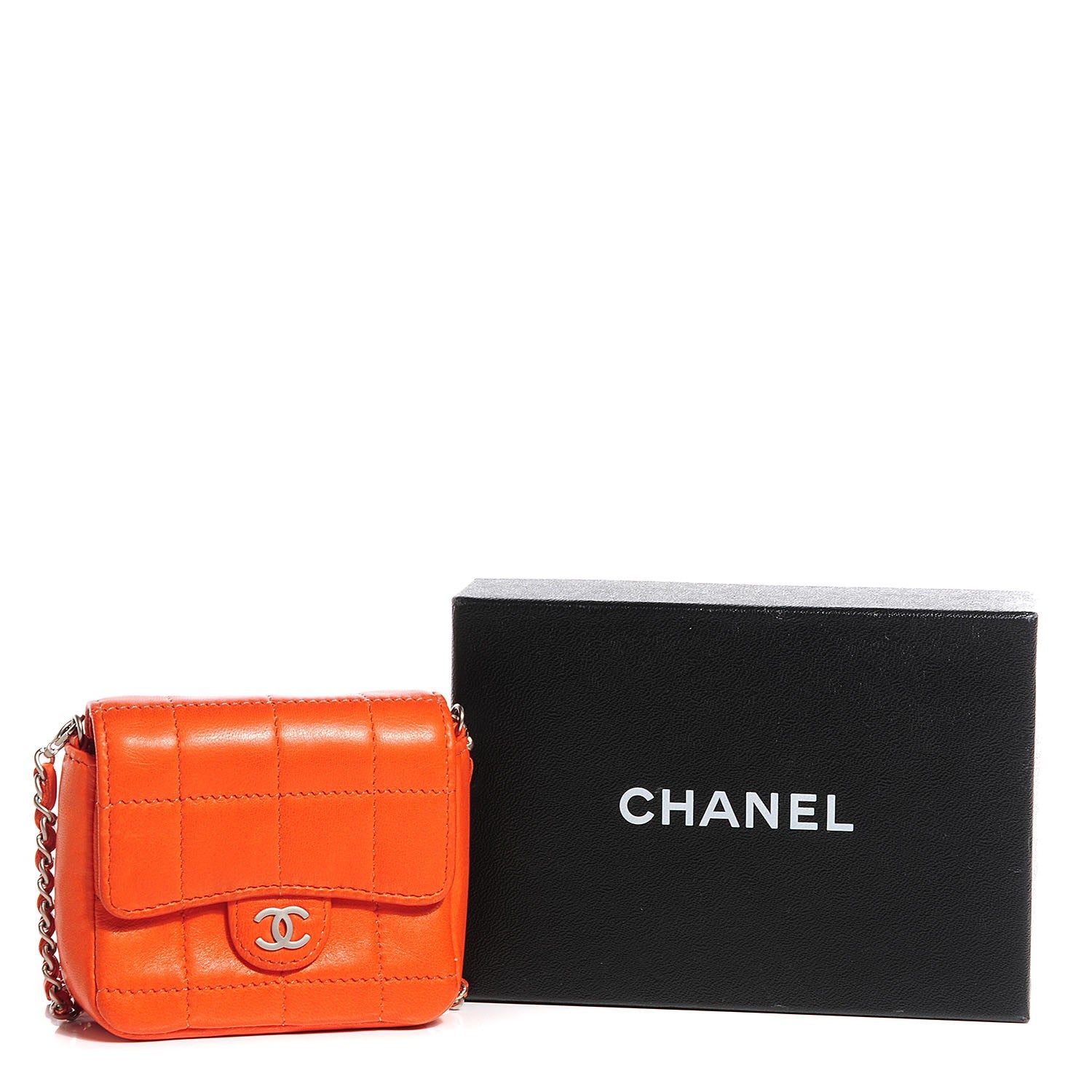 Chanel Lambskin Square Stitched Micro Flap Orange 10 of 10
