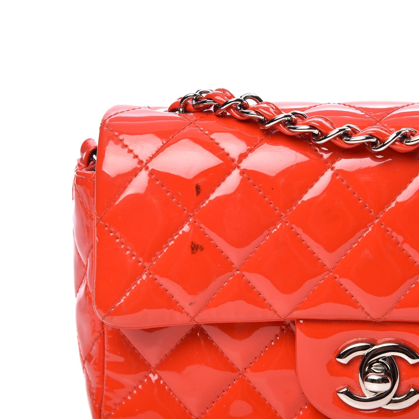 Patent Calfskin Quilted Mini Rectangular Flap Red