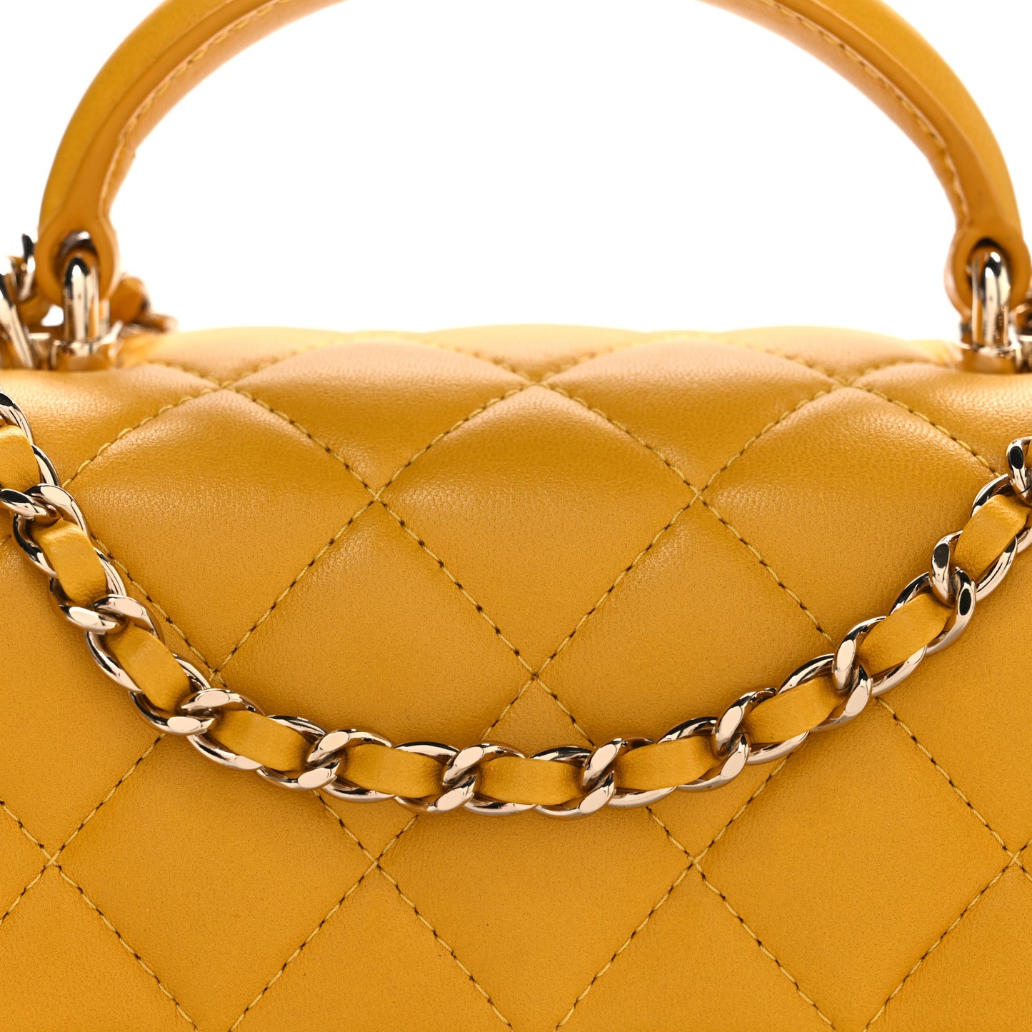 Lambskin Quilted Mini Top Handle Rectangular Flap Yellow