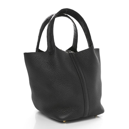 Hermes Taurillon Clemence Matte Alligator Picotin Lock Touch 18 PM Black 2 of 10