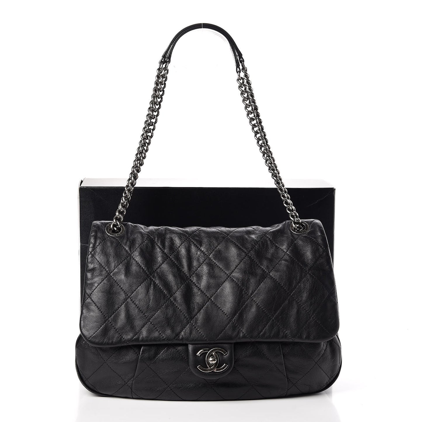 Calfskin Coco Pleats Flap Black