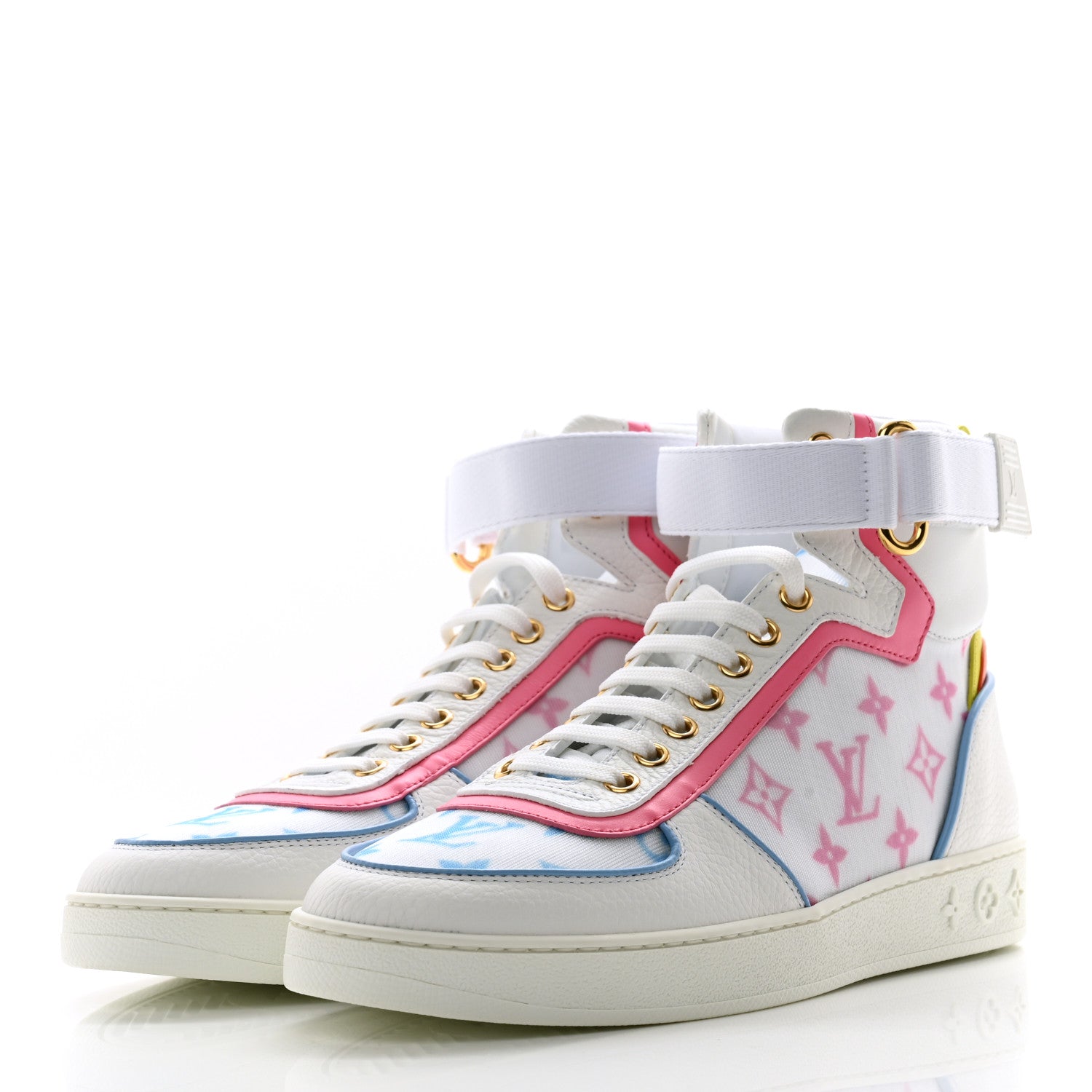 Louis Vuitton Calfskin Nylon Mesh Monogram Womens Boombox High Top Sneakers 39 Bleu Rose 3 of 9