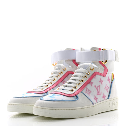 Louis Vuitton Calfskin Nylon Mesh Monogram Womens Boombox High Top Sneakers 39 Bleu Rose 3 of 9