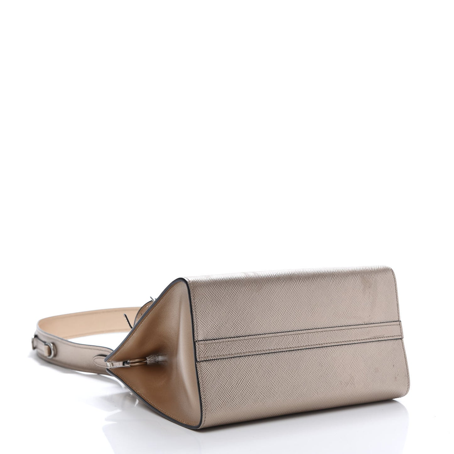 Saffiano Cuir Calfskin Small Monochrome Top Handle Tote Quarzo Mordo