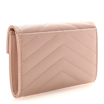 Saint Laurent Grain De Poudre Matelasse Chevron Small Monogram Envelope Wallet Pale Pink 3 of 7