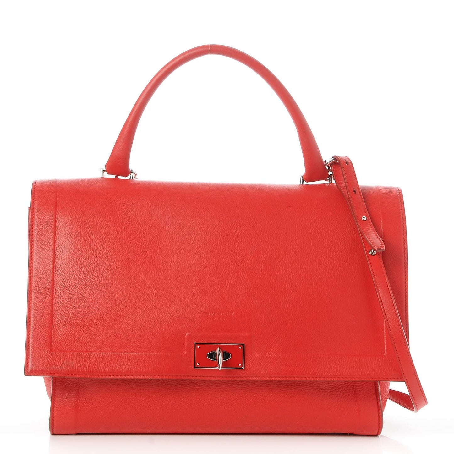 Grained Calfskin Medium Shark Lock Satchel Red