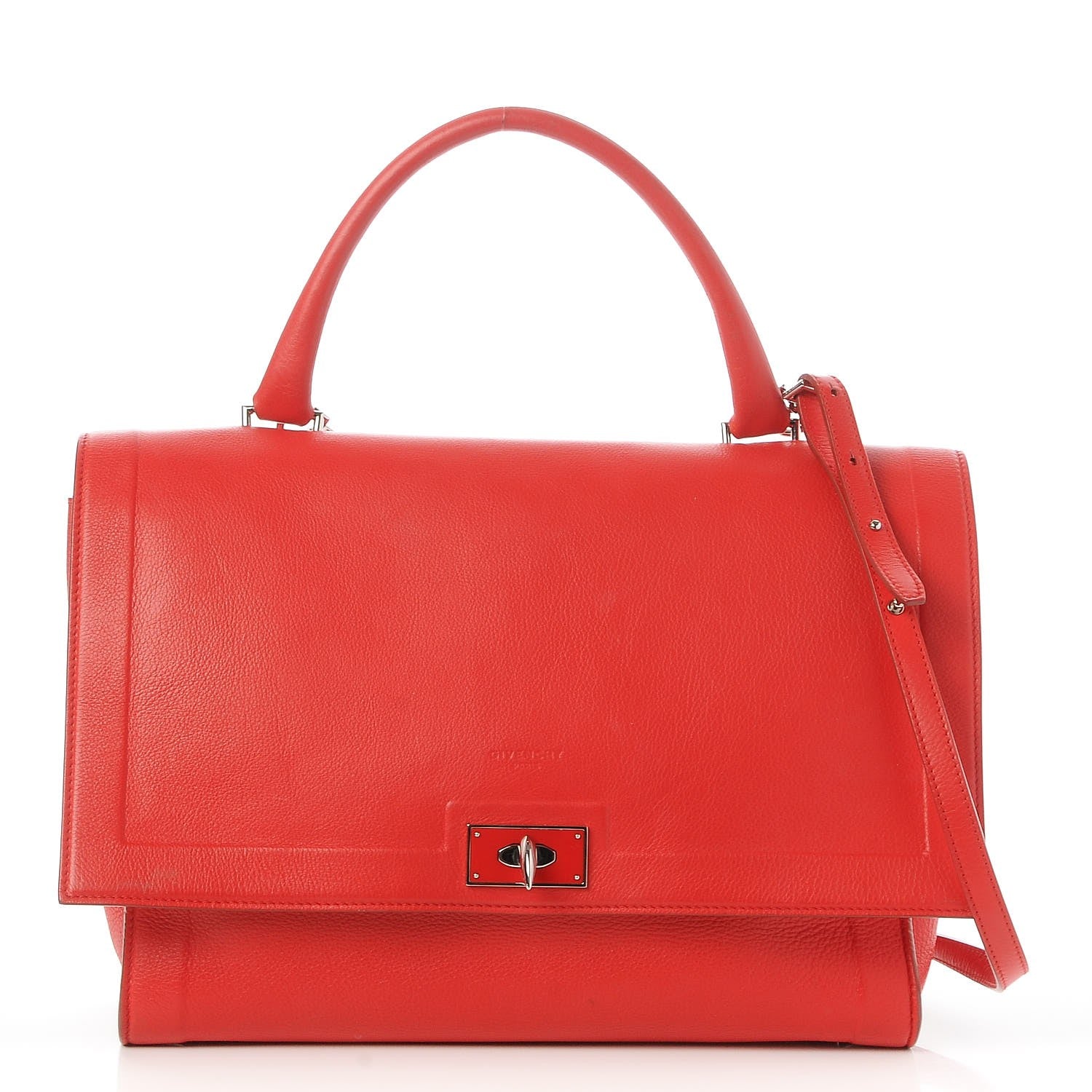 Givenchy Grained Calfskin Medium Shark Lock Satchel Red 1 of 10