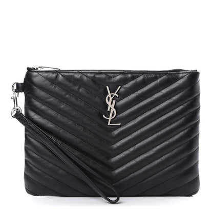 Saint Laurent Calfskin Matelasse Chevron Monogram A5 Wristlet Black 1 of 8
