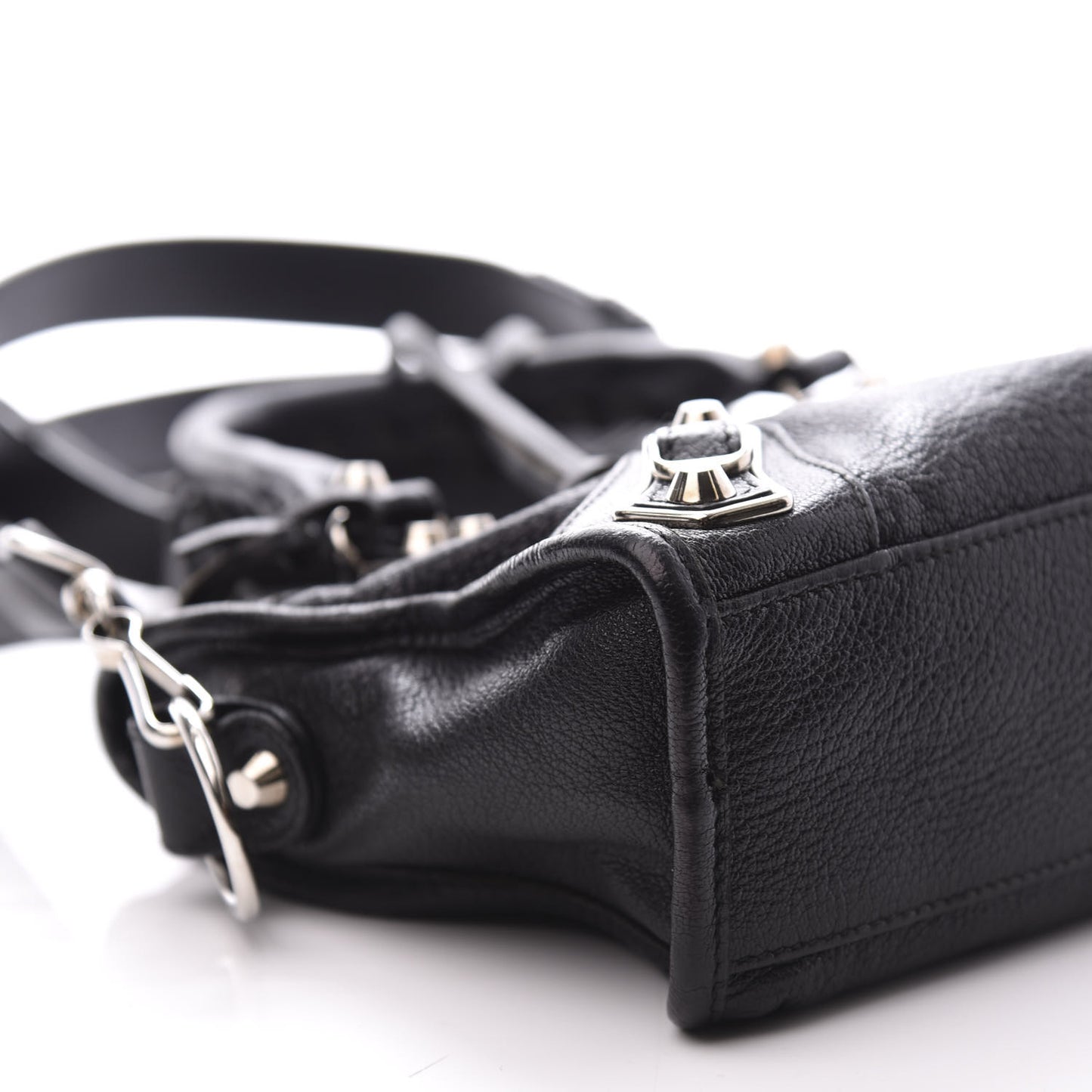 Chevre Silver Metallic Edge Hardware Mini City Black
