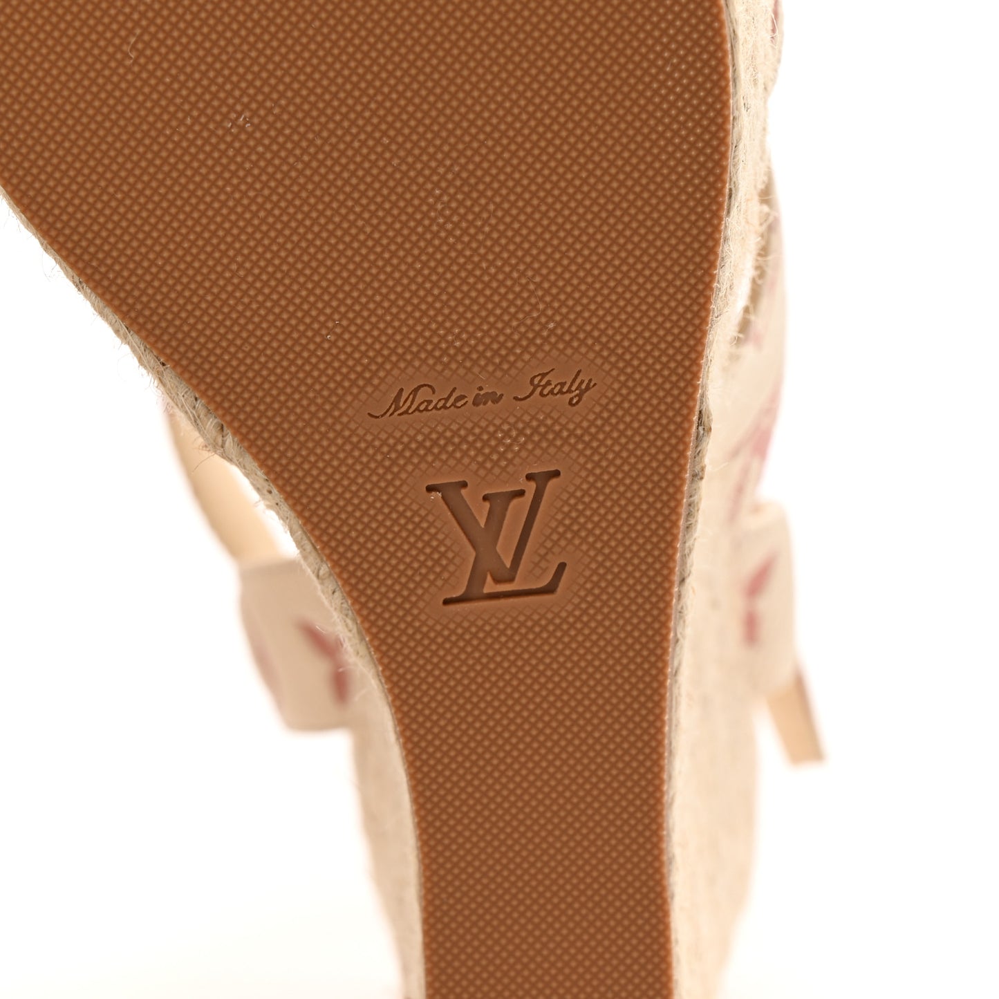 Empreinte Monogram Starboard Espadrille Wedge Sandals 38.5 Creme Rose Trianon