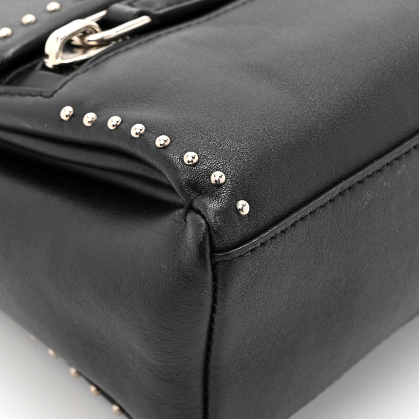 Calfskin Studded Mini Pandora Pure Flap Bag Black Black