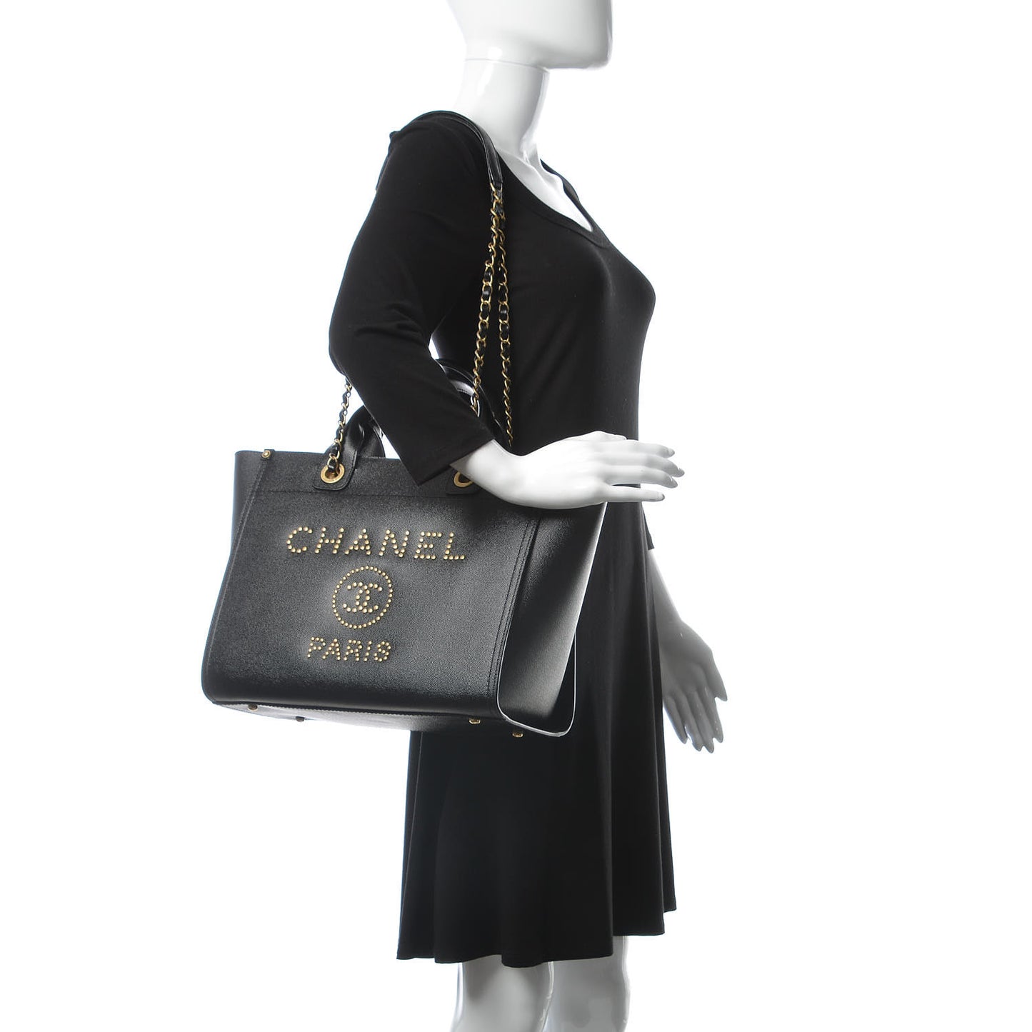 Caviar Small Studded Deauville Tote Black