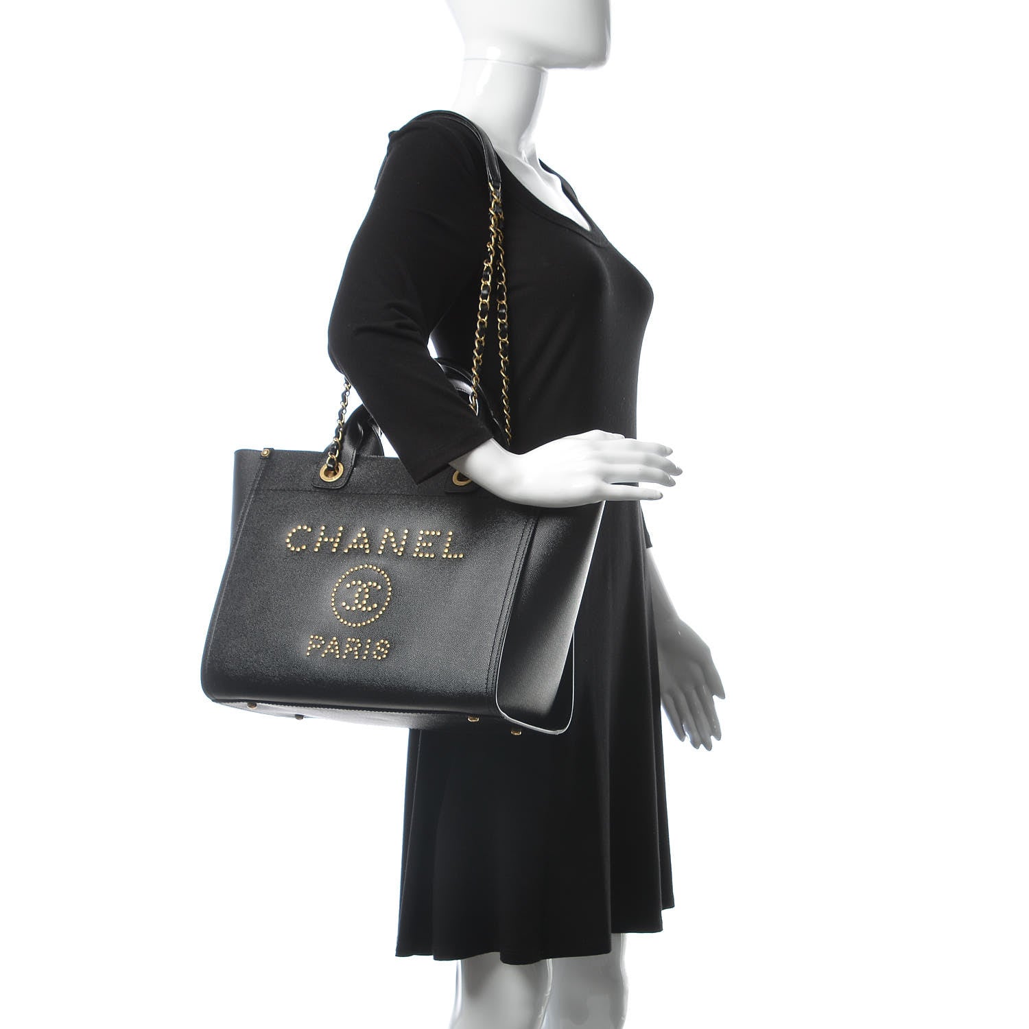 Chanel Caviar Small Studded Deauville Tote Black 2 of 11