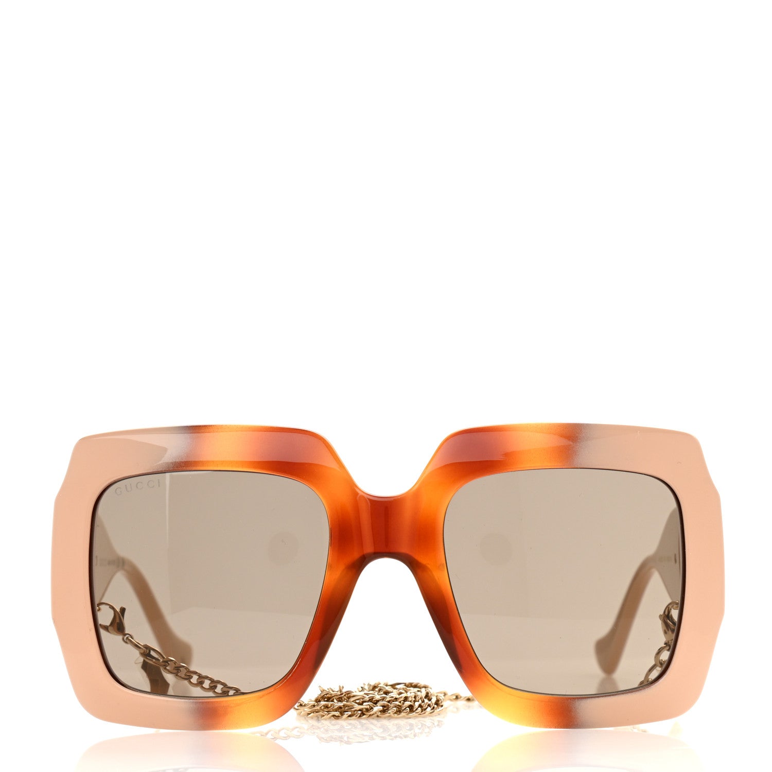 Gucci Acetate Square Frame Chain Sunglasses GG1022S Brown 2 of 8