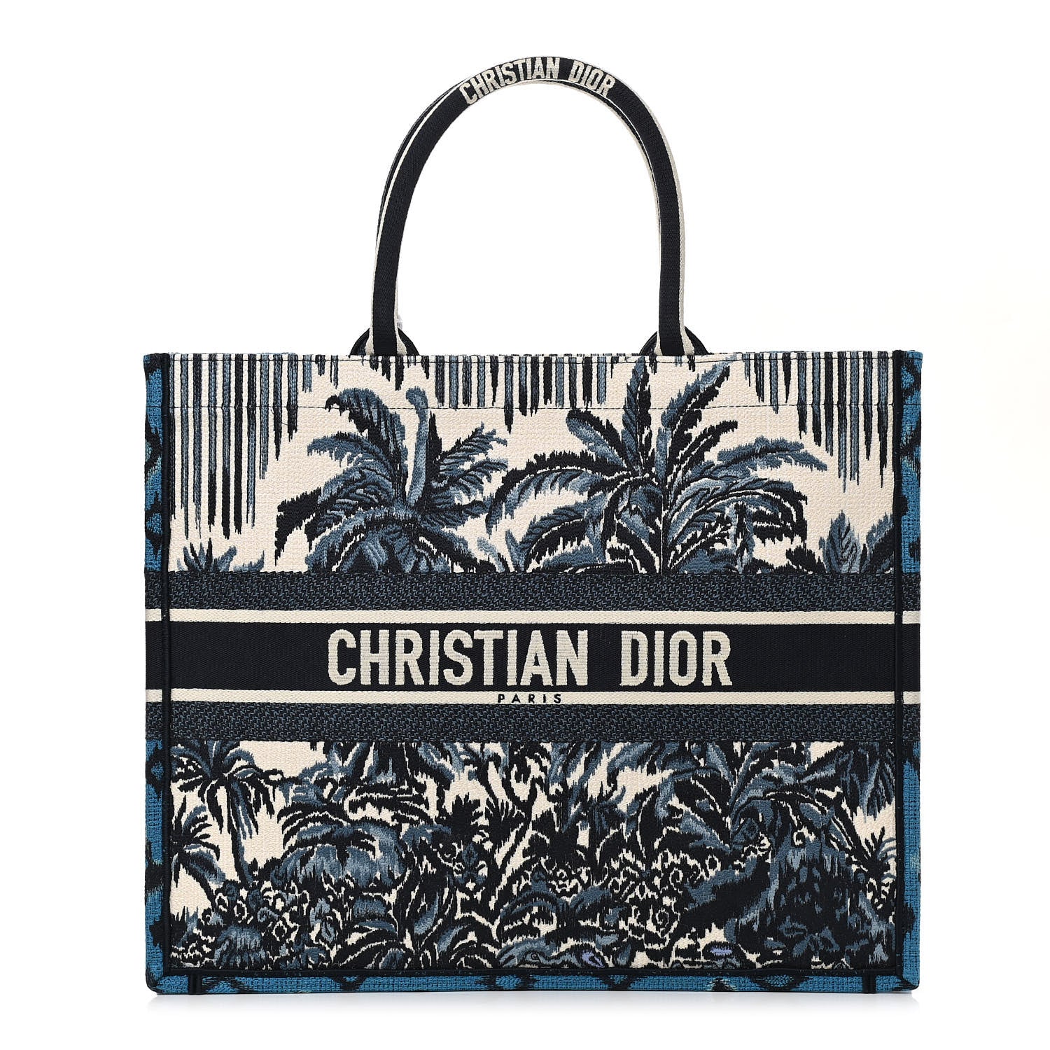 Christian Dior Canvas Embroidered Large Palm Tree Toile De Jouy Book Tote Blue Multicolor 1 of 10