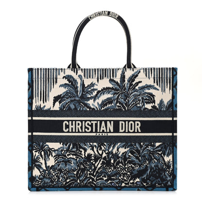 Christian Dior Canvas Embroidered Large Palm Tree Toile De Jouy Book Tote Blue Multicolor 1 of 10