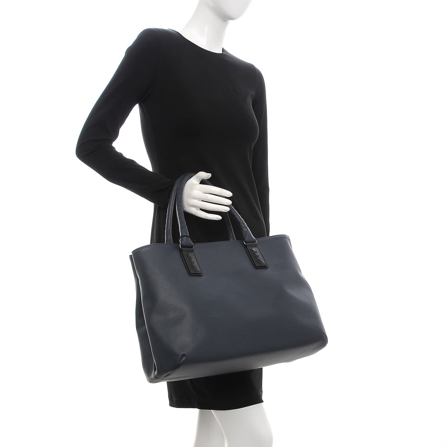 Bottega Veneta Rubberized Canvas Marcopolo Tote Dark Navy Nero 2 of 7