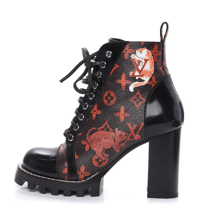 Louis Vuitton Patent Calfskin Catogram Star Trail Ankle Boots 38.5 Black Marron 1 of 11