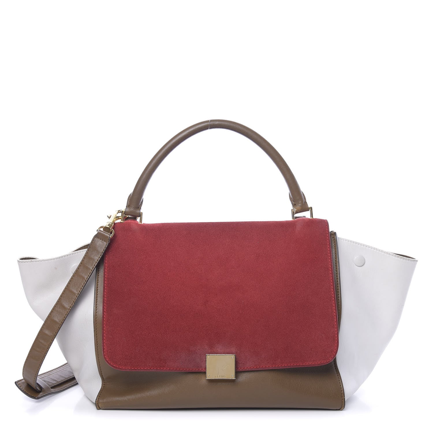 Celine Smooth Calfskin Suede Medium Tri-Color Trapeze Vermillion 1 of 28