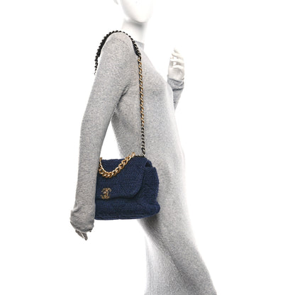 Chanel Tweed Quilted Large Chanel 19 Flap Navy Blue 2 of 10