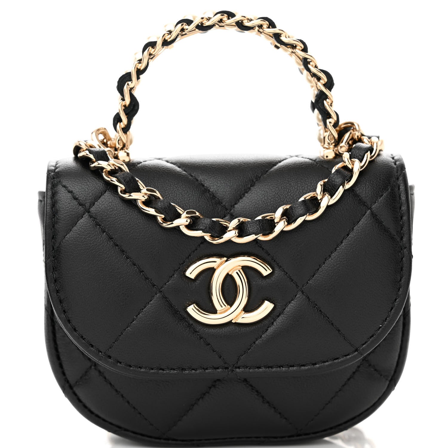 Chanel Lambskin Quilted Pearl Top Handle Clutch With Chain Black 10 of 12