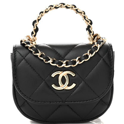 Chanel Lambskin Quilted Pearl Top Handle Clutch With Chain Black 10 of 12