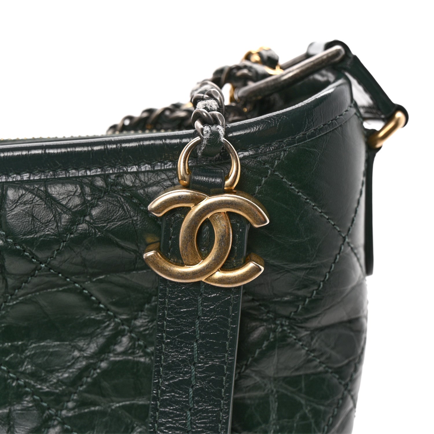 Chanel Aged Calfskin Quilted Small Gabrielle Hobo Dark Green 23 of 29