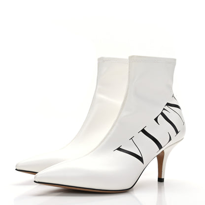 Valentino Garavani Eco Leather VLTN 70mm Sock Booties 38.5 White Black 3 of 7