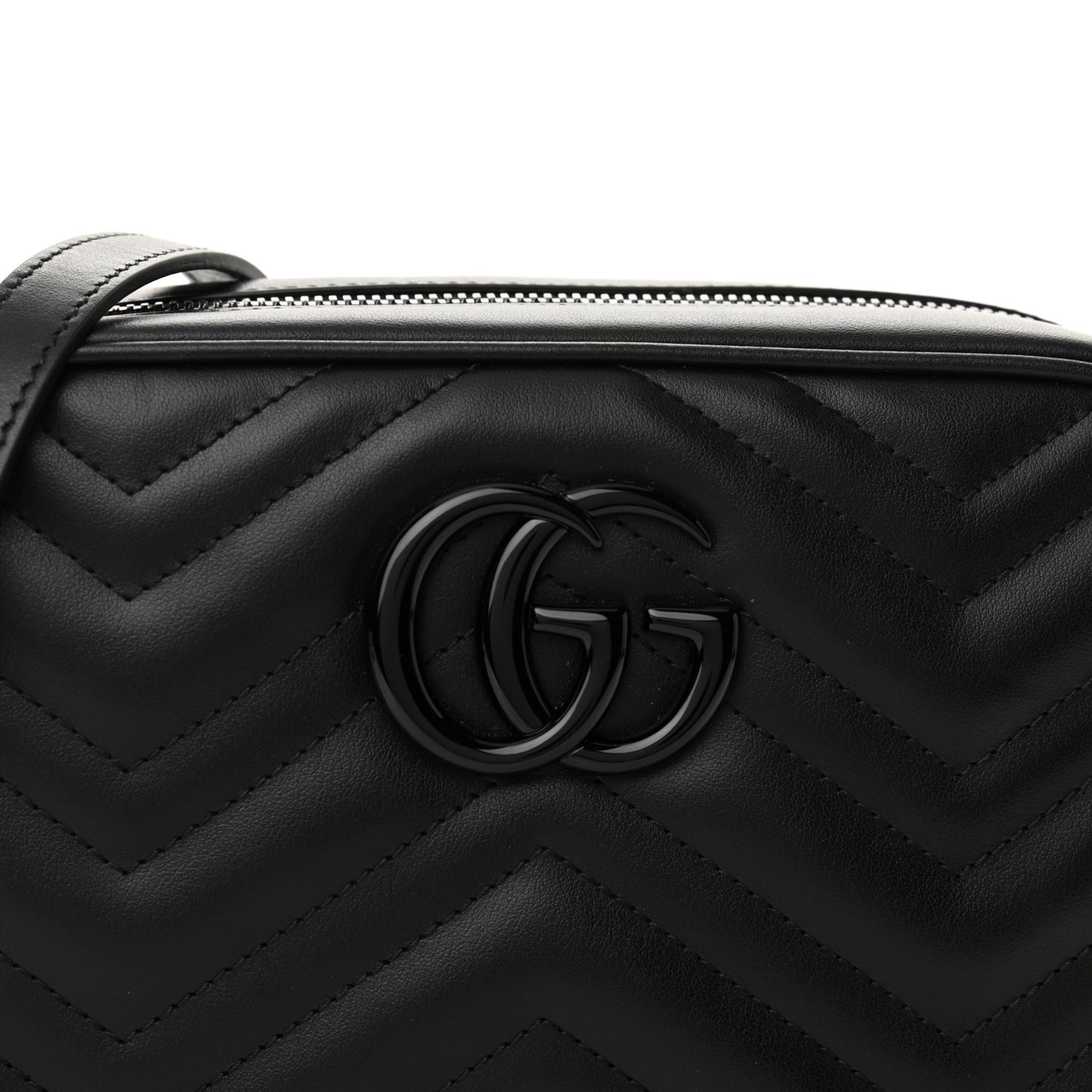 Calfskin Matelasse Monochrome Small GG Marmont Chain Shoulder Bag Black