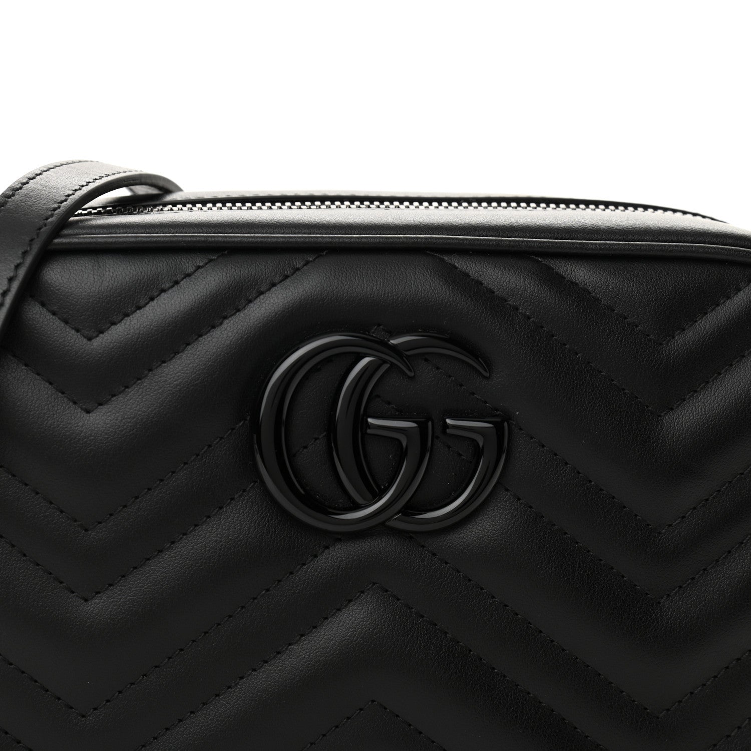 Gucci Calfskin Matelasse Monochrome Small GG Marmont Chain Shoulder Bag Black 8 of 10