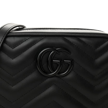 Gucci Calfskin Matelasse Monochrome Small GG Marmont Chain Shoulder Bag Black 8 of 10