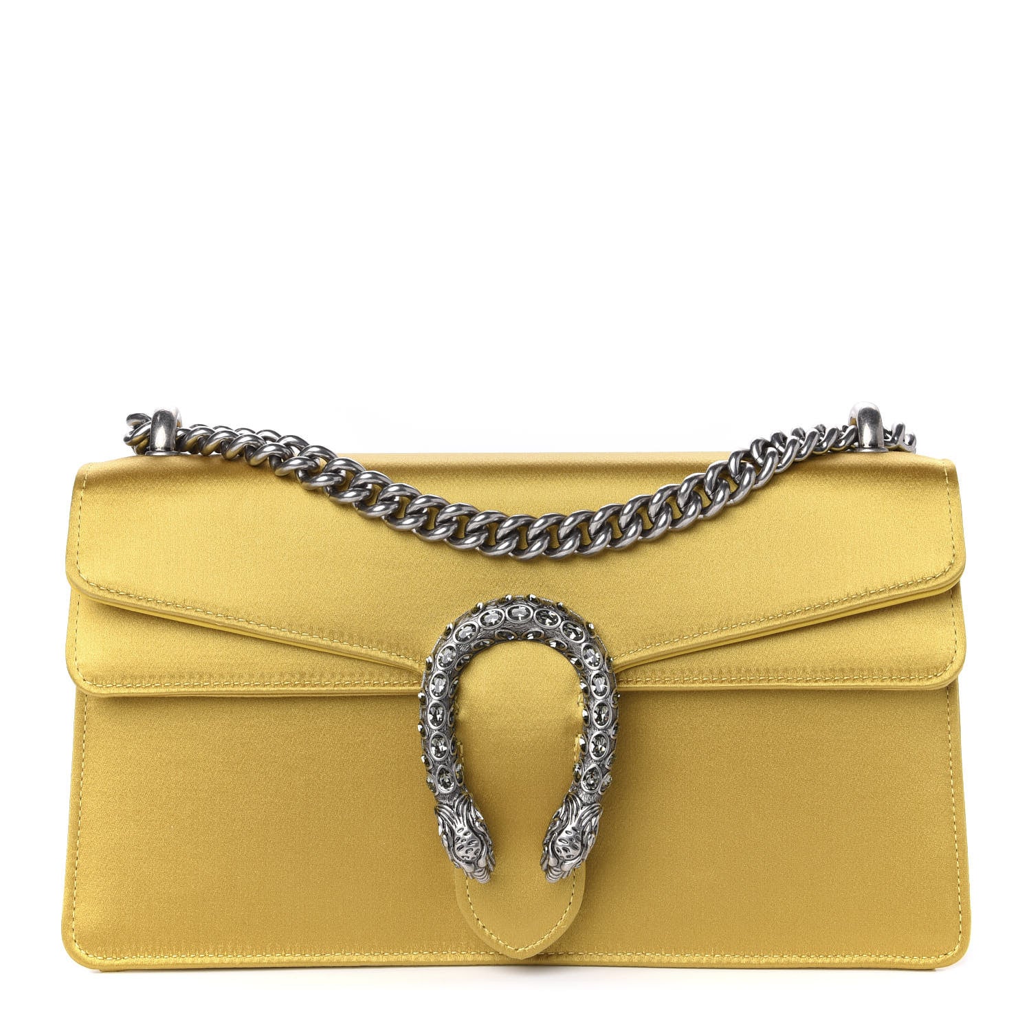 Gucci Satin Silk Crystal Small Dionysus Shoulder Bag Gold Black Diamond 2 of 10