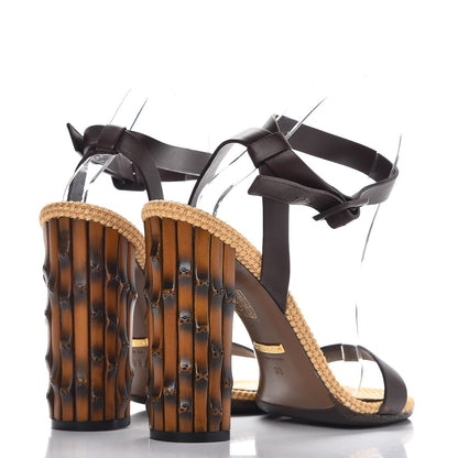 Gucci Calfskin Lifford Bamboo Sandals Heels 39 Cocoa 3 of 11