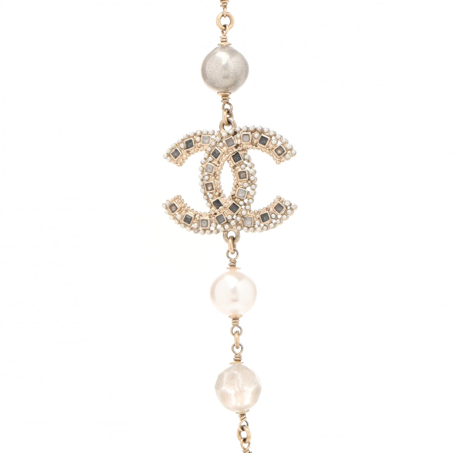Gripoix Pearl CC Long Necklace Gold