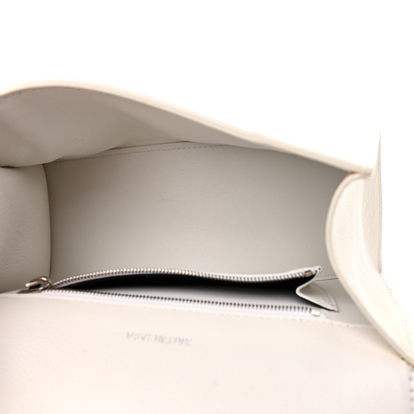 Grained Calfskin Small Hourglass Top Handle Bag White