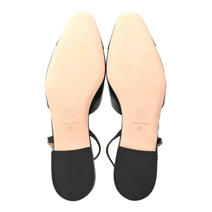 Chanel Goatskin Grosgrain Cap Toe CC Slingback Sandals 37 Black 6 of 10