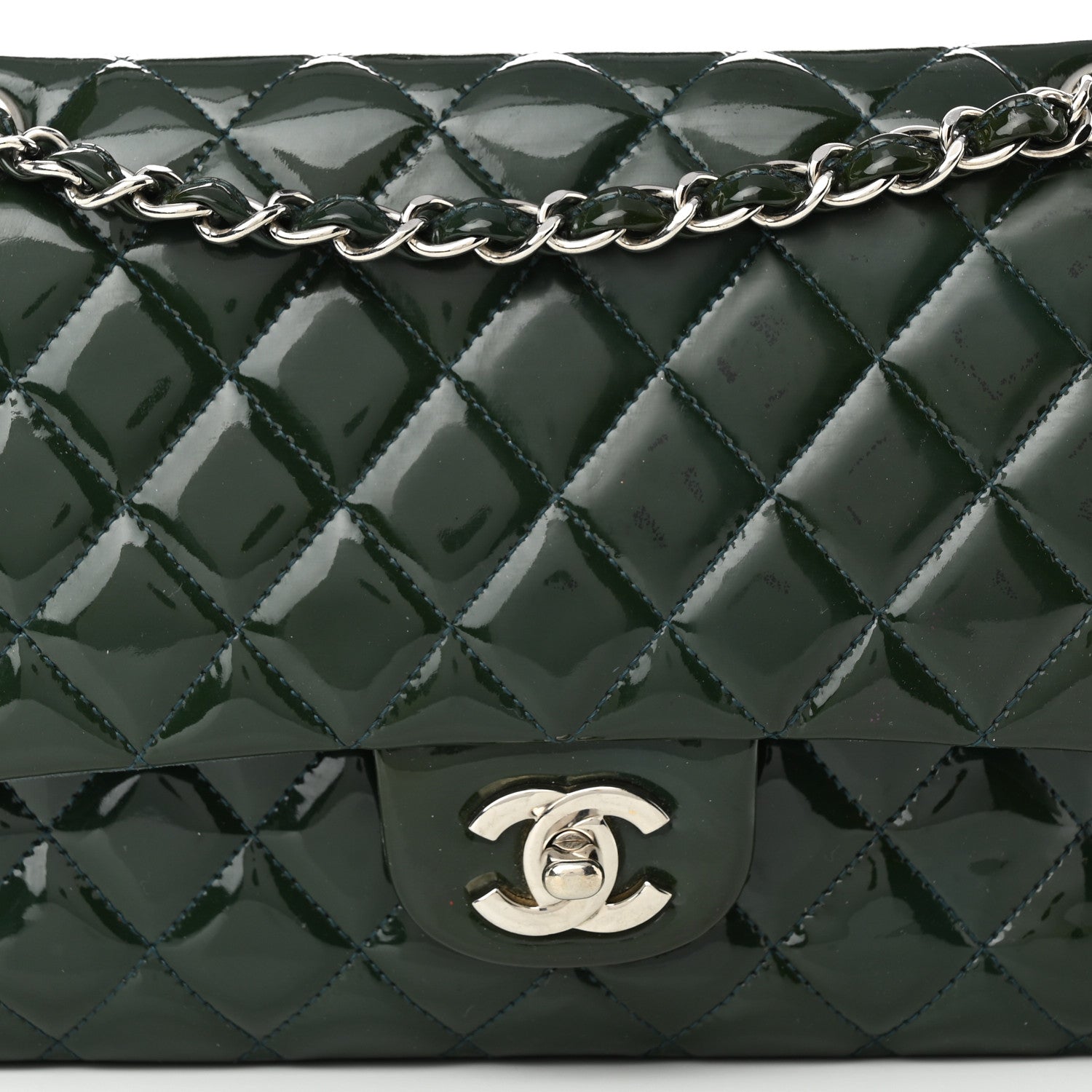 Chanel Patent Calfskin Quilted Medium Double Flap Green 7 of 10