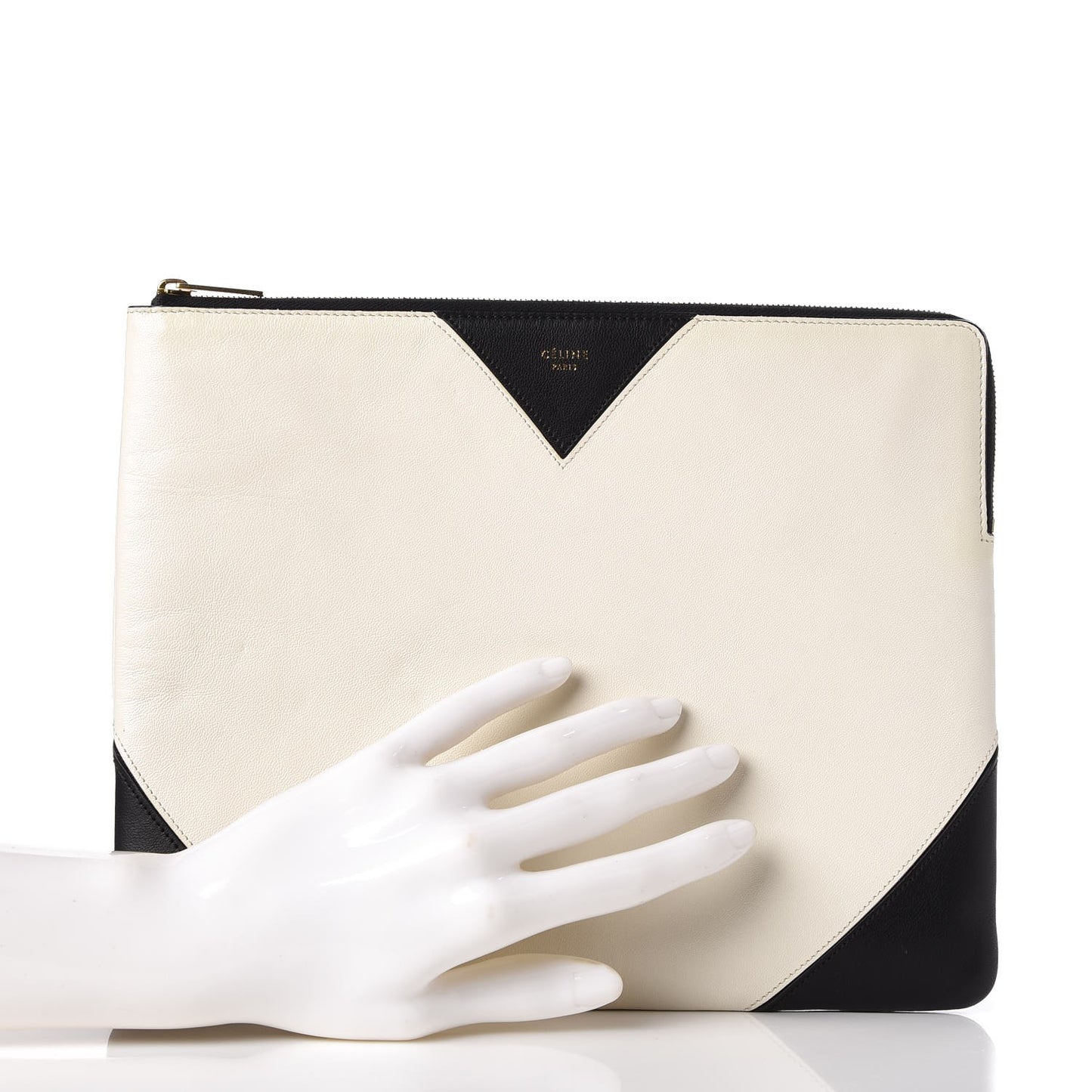Lambskin Bi-Color Coeur iPad Clutch White Black