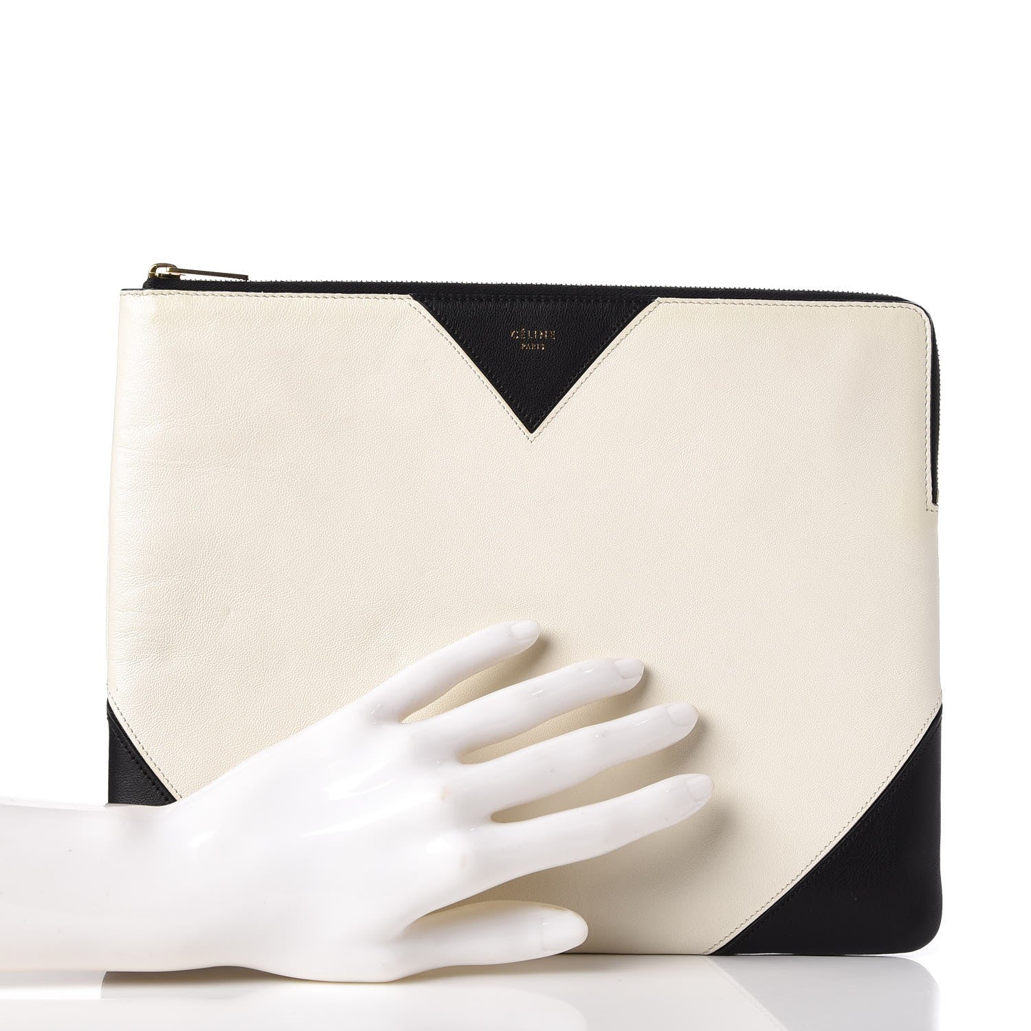 Celine Lambskin Bi-Color Coeur iPad Clutch White Black 2 of 7
