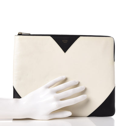 Celine Lambskin Bi-Color Coeur iPad Clutch White Black 2 of 7