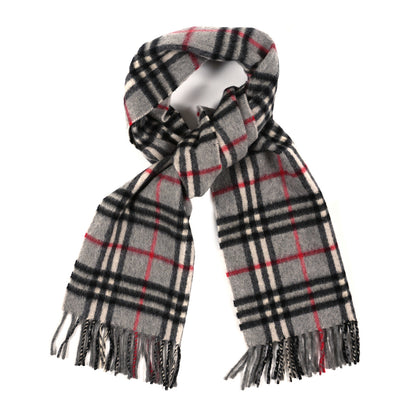 Burberry Cashmere Nova Check Fringe Scarf Dark Grey 1 of 3