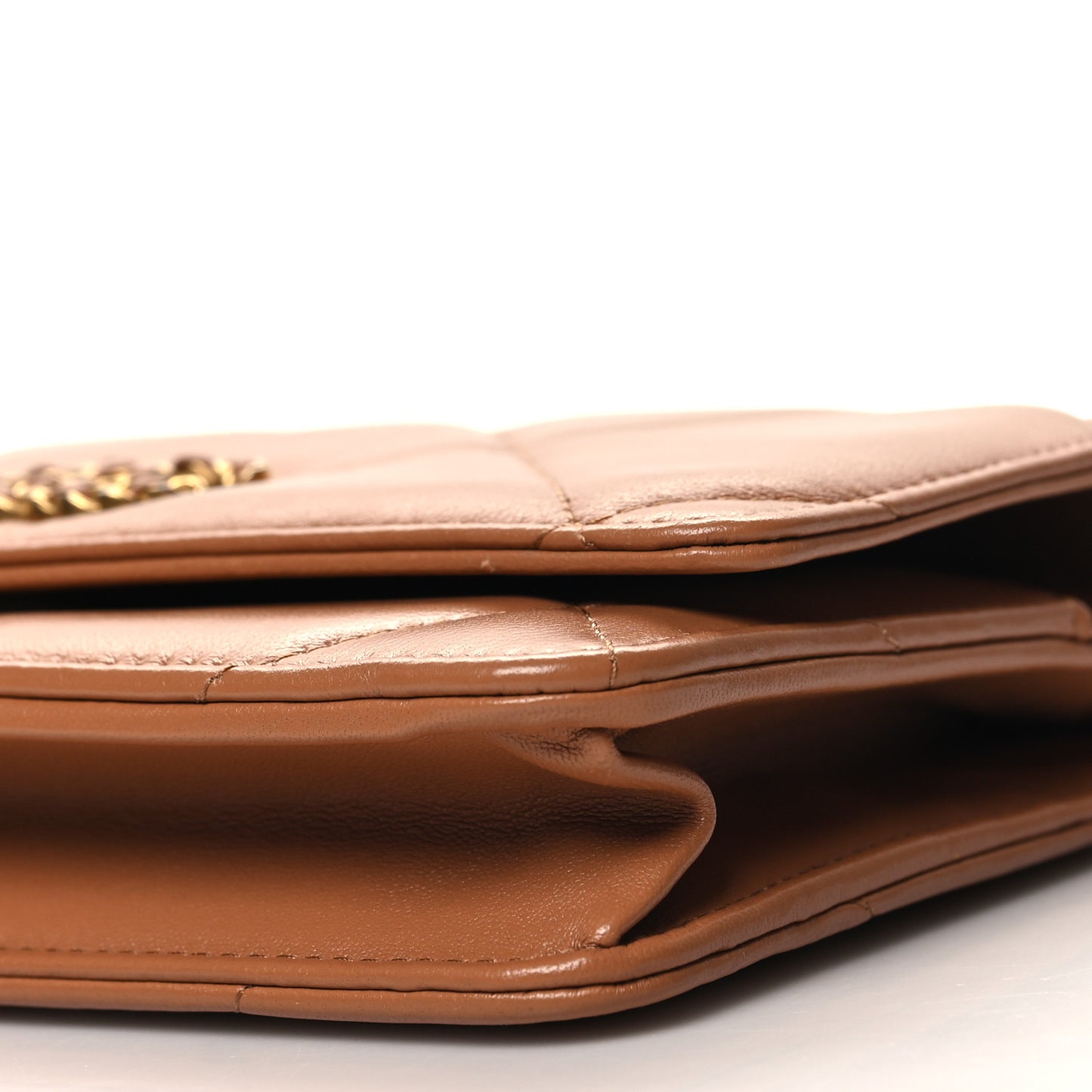 Lambskin Quilted Chanel 19 Wallet On Chain WOC Brown