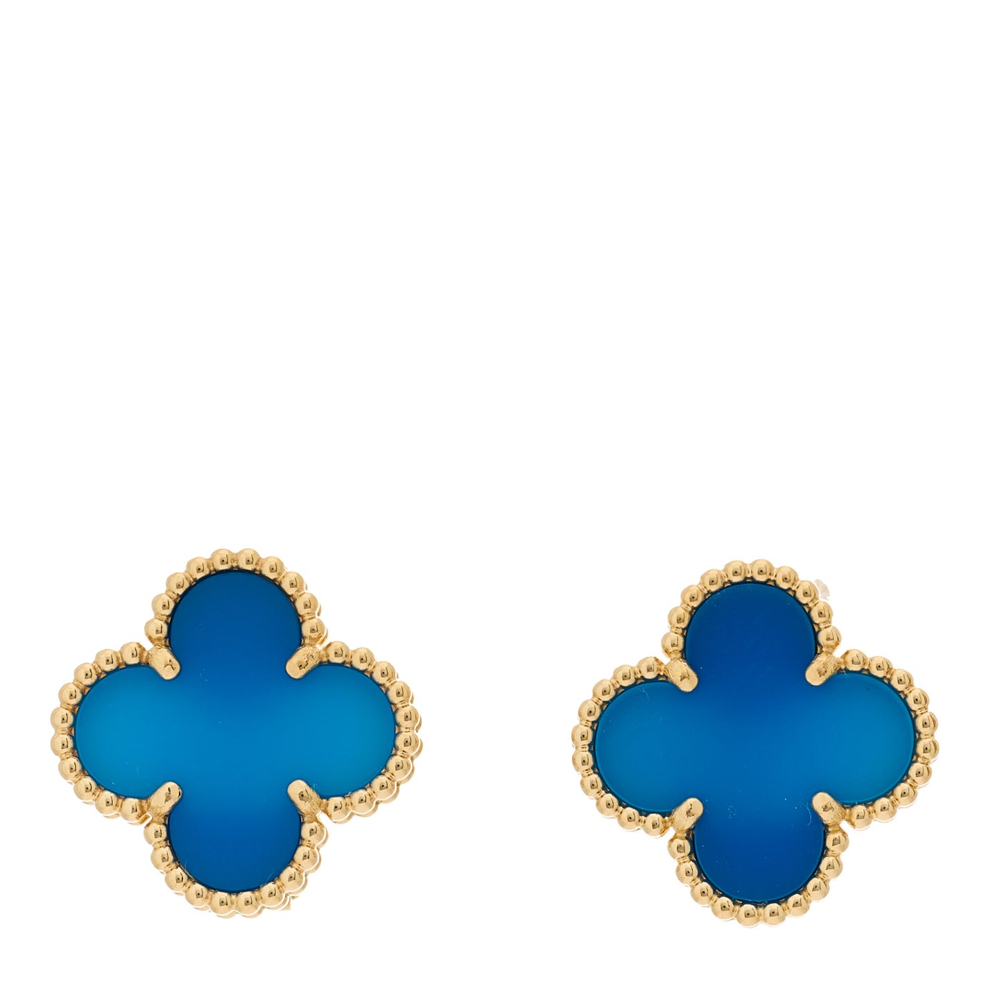 18K Yellow Gold Blue Agate Vintage Alhambra Earrings