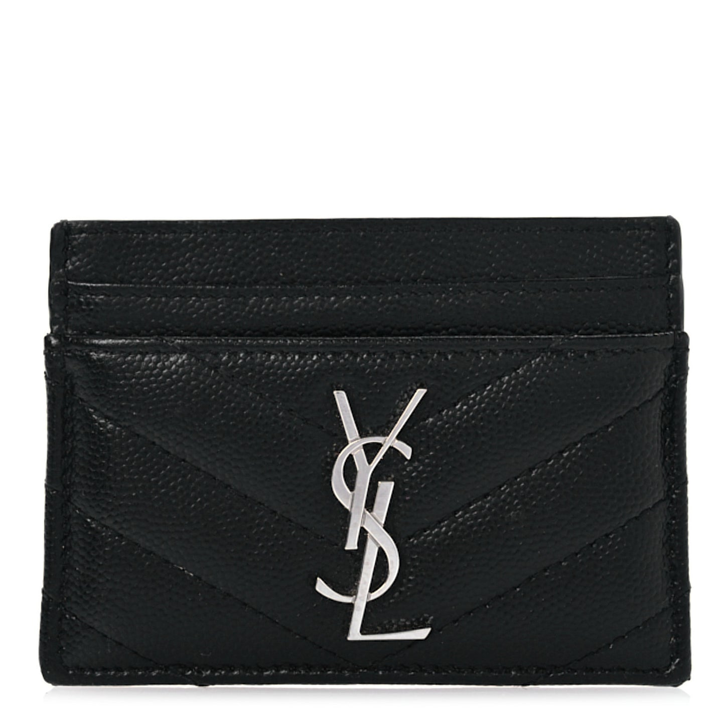 Grain De Poudre Matelasse Chevron Monogram Credit Card Case Black